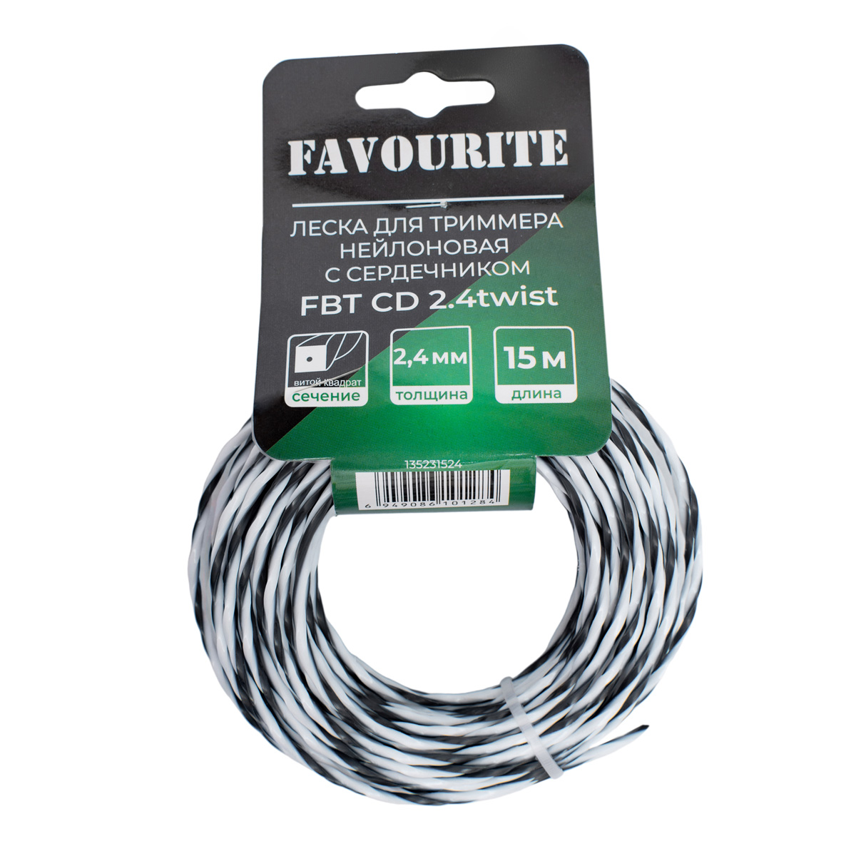 FBT CD 2.4twist Леска для триммера нейлоновая 2,4мм, 15м, витой квадрат с сердечником FAVOURITE - leska_dlia_trimmerov - купить в интернет-магазине